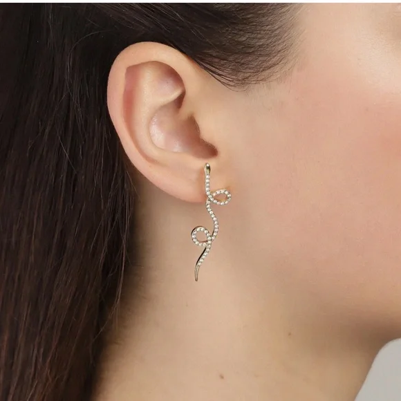 NEW 🐍Pilgrim 14kGold plated Crystal Swirl Drop stud Earrings Women Jewelry snake - Picture 2 of 6